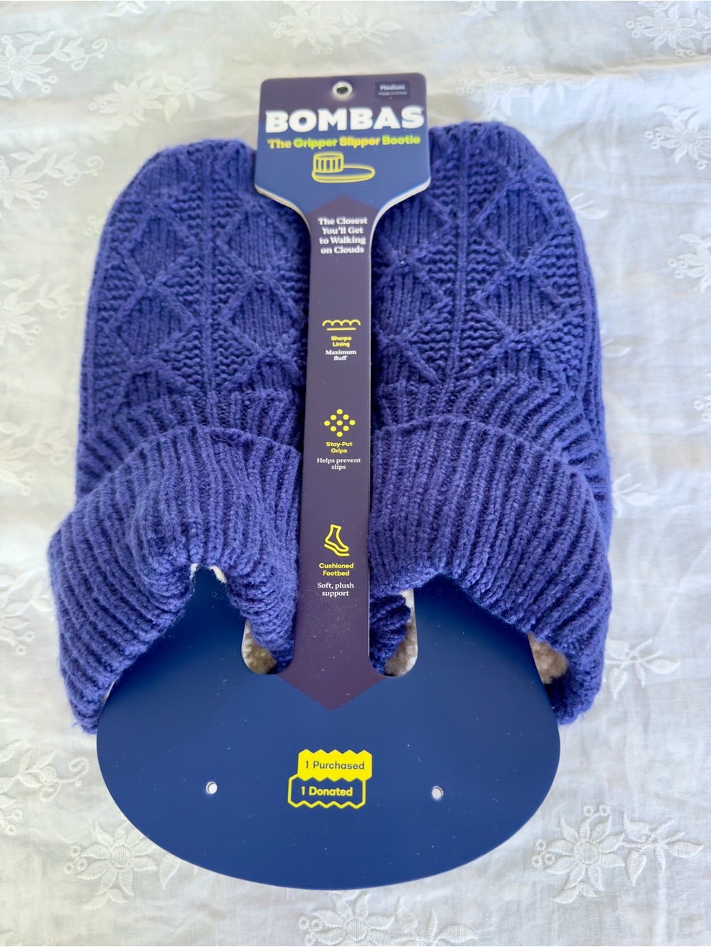 Bombas Blue Knit Gripper Slipper Bootie